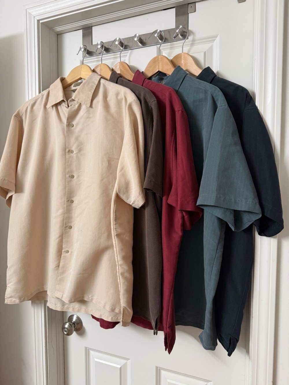 Men's Short-Sleeve Button Down Shirt Set - Beige, Brown, Burgundy, Teal, Navy